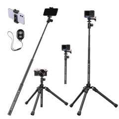 K&F CONCEPT E224A3 Tripé Portátil com Selfie-Stick + Cabeça de Bola BH-18 + Suporte Smartphone
