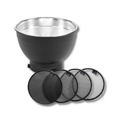 CARUBA Kit Panela Refletora 18cm + Colmeias 10º, 20º, 30º, 40º p/ Bowens