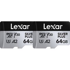 LEXAR Micro SDXC Silver Plus 205Mb/s Classe 10 V30 U3 UHS-I - 64GB (PACK 2 Unidades)