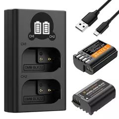 K&F CONCEPT Kit Carregador Duplo + 2 Baterias DMW-BLK22 2400mAh
