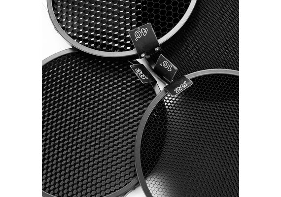 CARUBA Kit Panela Refletora 18cm + Colmeias 10º, 20º, 30º, 40º p/ Bowens