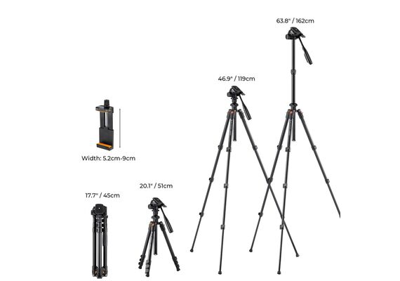 K&F CONCEPT Tripé de Vídeo + Suporte de Smartphone K234A0