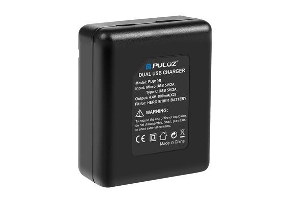PULUZ Carregador Duplo para GoPro Hero 9/10/11/12 PU919B