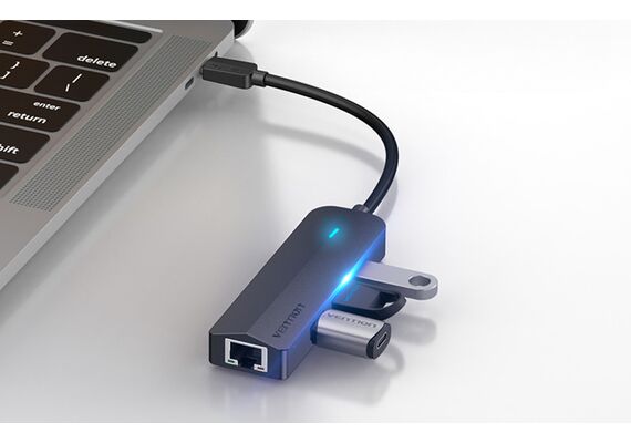 VENTION Hub USB-C para 3x USB 3.0/RJ45 - 0.15m