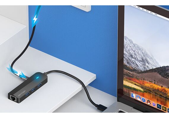 VENTION Hub USB-C para 3x USB 3.0/RJ45 - 0.15m