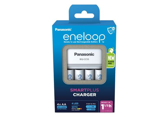 ENELOOP Plastic FREE Pro Carregador BQ-CC55 + 4 Pilhas AA 2000mAh - Branco