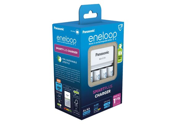 ENELOOP Plastic FREE Pro Carregador BQ-CC55 + 4 Pilhas AA 2000mAh - Branco