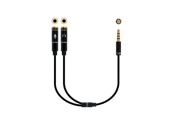 Cabo Jack 3.5mm Macho 4P para 2x Jack 3.5mm Fêmea Estéreo