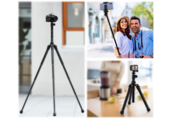 K&F CONCEPT E224A3 Tripé Portátil com Selfie-Stick + Cabeça de Bola BH-18 + Suporte Smartphone