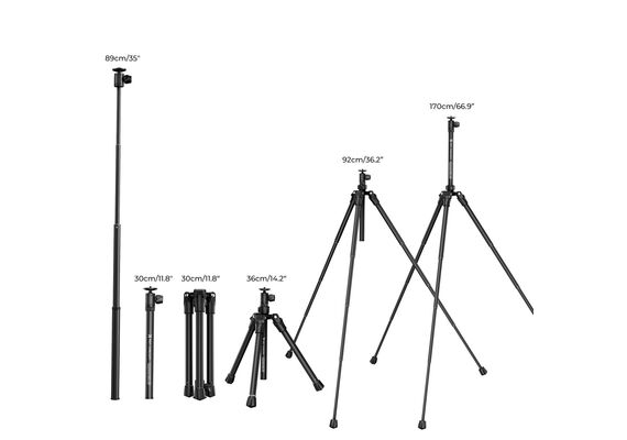 K&F CONCEPT E224A3 Tripé Portátil com Selfie-Stick + Cabeça de Bola BH-18 + Suporte Smartphone