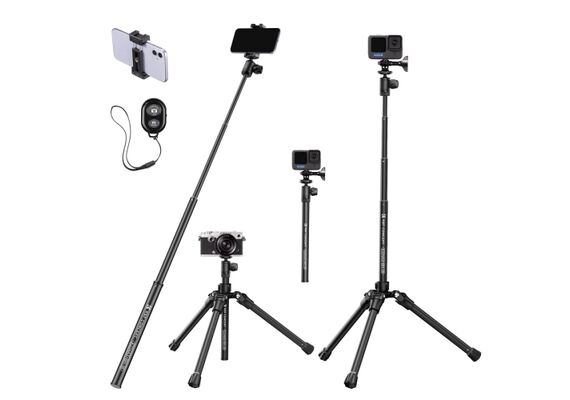 K&F CONCEPT E224A3 Tripé Portátil com Selfie-Stick + Cabeça de Bola BH-18 + Suporte Smartphone