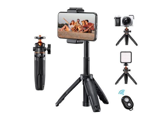 K&F CONCEPT Tripé Portátil com Selfie-Stick Bluetooth MS02 + Suporte Smartphone - Preto