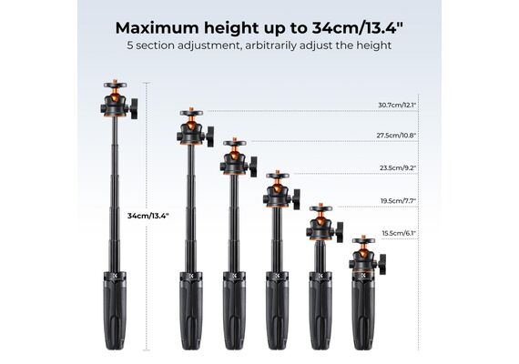 K&F CONCEPT Tripé Portátil com Selfie-Stick Bluetooth MS02 + Suporte Smartphone - Preto
