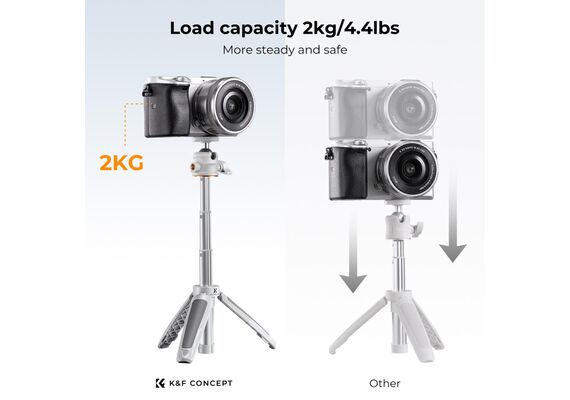 K&F CONCEPT Tripé Portátil com Selfie-Stick Bluetooth MS02 + Suporte Smartphone - Branco