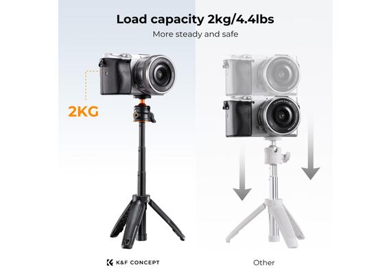 K&F CONCEPT Tripé Portátil com Selfie-Stick Bluetooth MS02 + Suporte Smartphone - Preto