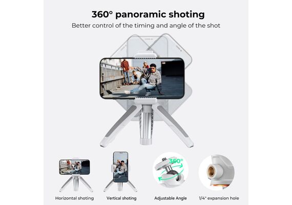 K&F CONCEPT Tripé Portátil com Selfie-Stick Bluetooth MS02 + Suporte Smartphone - Branco