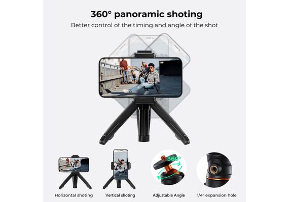 K&F CONCEPT Tripé Portátil com Selfie-Stick Bluetooth MS02 + Suporte Smartphone - Preto