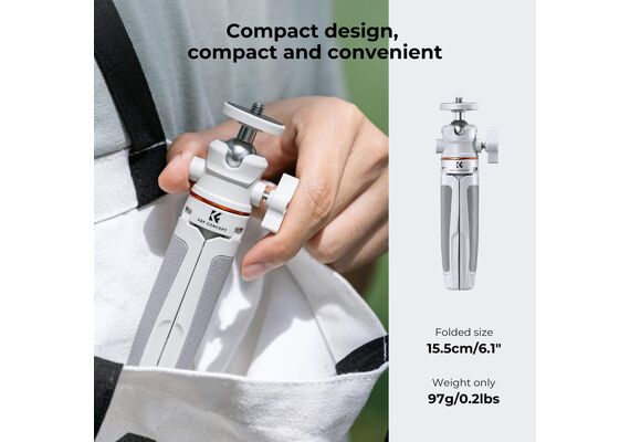 K&F CONCEPT Tripé Portátil com Selfie-Stick Bluetooth MS02 + Suporte Smartphone - Branco