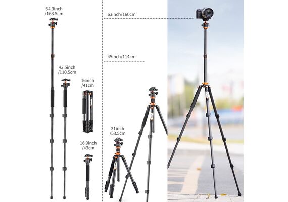 K&F CONCEPT Tripé / Monopé de Carbono D254C1+ Cabeça de Bola BH-28L