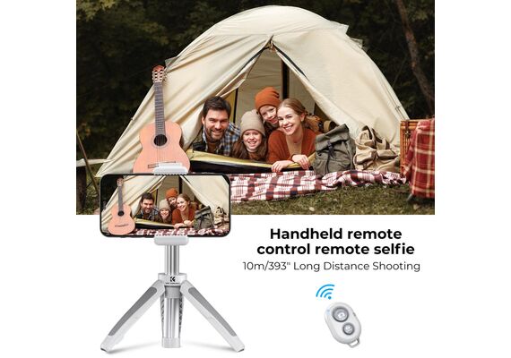 K&F CONCEPT Tripé Portátil com Selfie-Stick Bluetooth MS02 + Suporte Smartphone - Branco