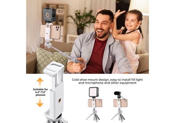K&F CONCEPT Tripé Portátil com Selfie-Stick Bluetooth MS02 + Suporte Smartphone - Branco