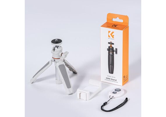 K&F CONCEPT Tripé Portátil com Selfie-Stick Bluetooth MS02 + Suporte Smartphone - Branco