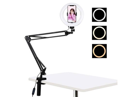 PULUZ Iluminador Anelar com Boom Arm LED Vlogging Ring PKT3089B 20cm