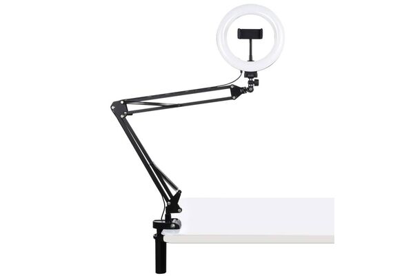 PULUZ Iluminador Anelar com Boom Arm LED Vlogging Ring PKT3089B 20cm