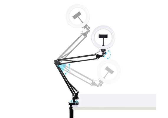 PULUZ Iluminador Anelar com Boom Arm LED Vlogging Ring PKT3089B 20cm