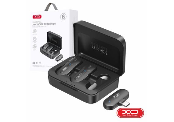 XO Kit Microfone Duplo de Lapela Wireless USB-C + Box de Carregamento