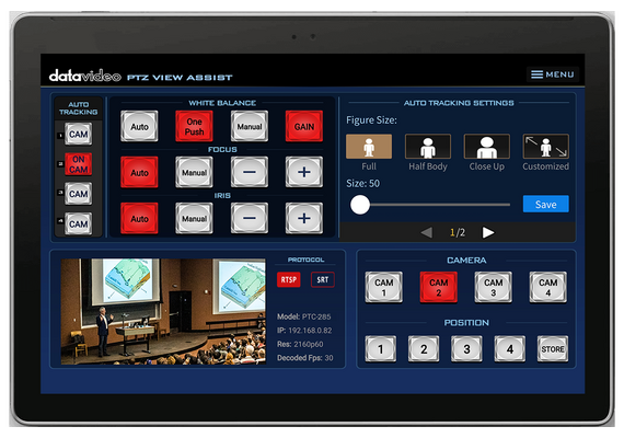 DATAVIDEO PTZ PTC-285NDI Auto-Tracking 4K
