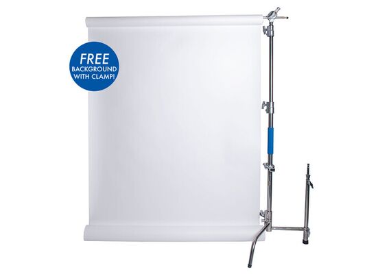 SAVAGE Kit C-Stand Aço Inoxidável 290cm com Braço Inclinável e Fundo Branco