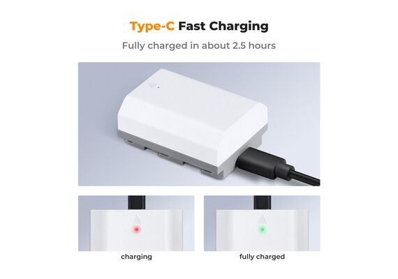 K&F CONCEPT Bateria com Carregamento USB-C NP-Z100 2400mAh