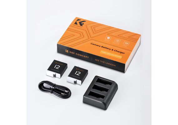 K&F CONCEPT Kit Carregador duplo + 2 baterias Gopro Hero 12/11/10/9