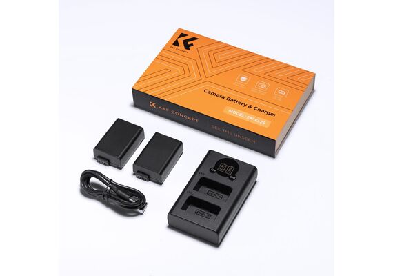 K&F CONCEPT Kit Carregador duplo + 2 baterias EN-EL25
