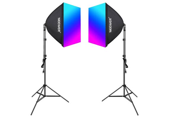 NEEWER Kit Duplo Iluminação LED RGB 24W + Softboxes 50x70cm + Tripés - NK800