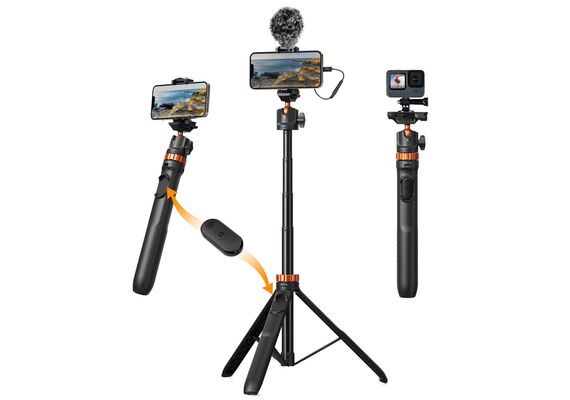 K&F CONCEPT Tripé com Selfie Stick 2 em 1 com Controle Remoto