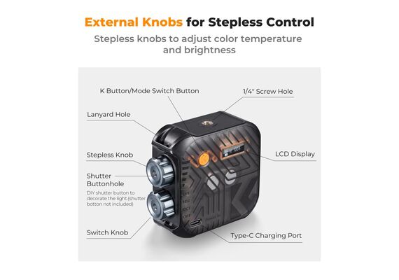 K&F CONCEPT Iluminador LED RGB - Preto