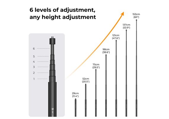 K&F CONCEPT Seltie Stick com Adaptador de Action Cam 153cm