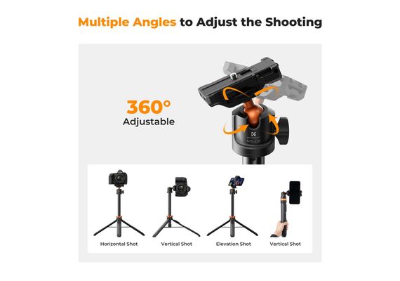 K&F CONCEPT Tripé com Selfie Stick 2 em 1 com Controle Remoto