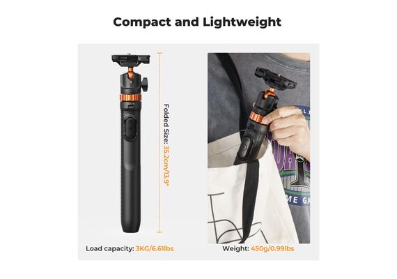 K&F CONCEPT Tripé com Selfie Stick 2 em 1 com Controle Remoto
