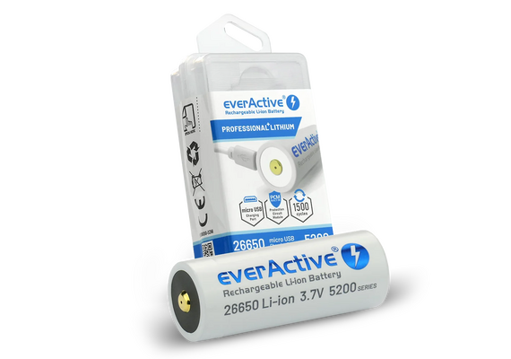 EVERACTIVE Pilha 26650 Recarregável Micro USB 5200mAh