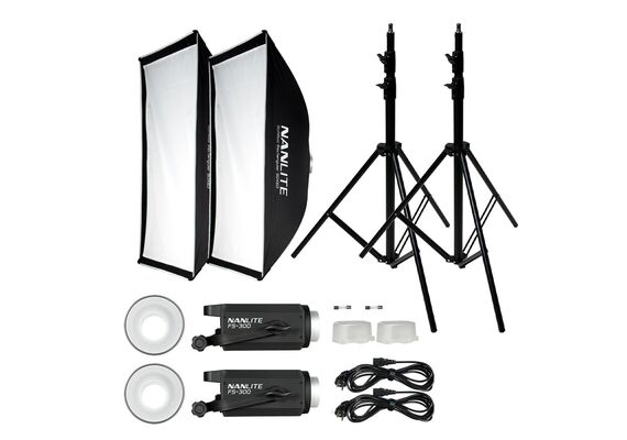 NANLITE Kit Duplo Iluminador LED FS300 com Tripé e Softbox