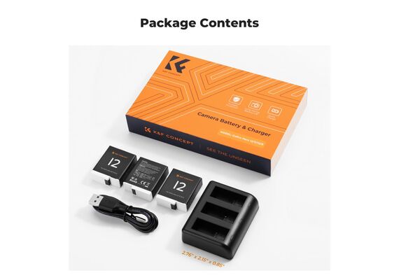 K&F CONCEPT Kit 3 Baterias Gopro Hero + Carregador Triplo