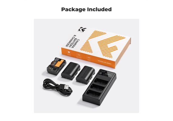 K&F CONCEPT Kit 3 Baterias LP-E6 2250mAh com Carregador triplo