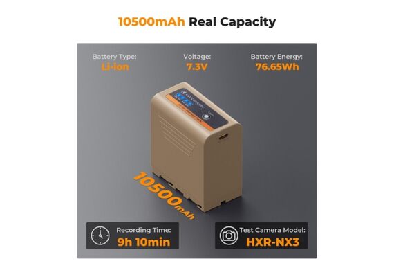 K&F CONCEPT Bateria  NP-F970 com USB-C PD 20W 10500mAh