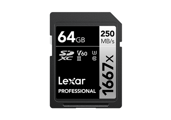LEXAR Professional SDXC Pro 1667x 250MB/s Classe 10 V60 U3 UHS-II 4K - 64GB