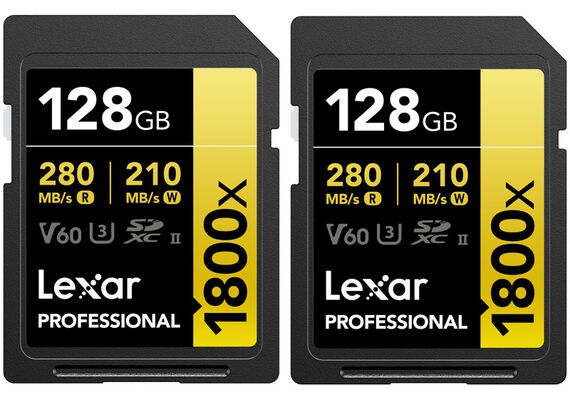 LEXAR Professional GOLD Series SDXC 1800x 280MB/s Classe 10 U3 UHS-II - 128GB (PACK 2 Unidades)