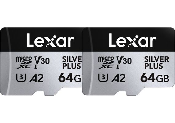 LEXAR Micro SDXC Silver Plus 205Mb/s Classe 10 V30 U3 UHS-I - 64GB (PACK 2 Unidades)