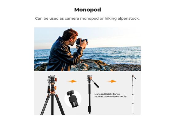K&F CONCEPT Tripé de Vídeo K254A7 + Cabeça Fluida FH-03